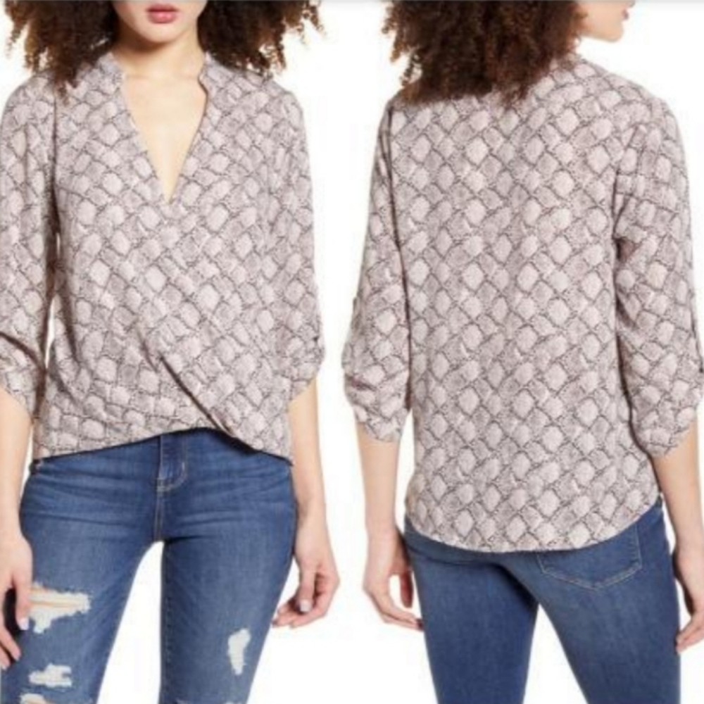 All in Favor Snake Print Wrap Top - Gray